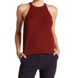 THEORY Waxson Prosecco Ribbed Knit Sweater Tank in Burnt Paprika - L